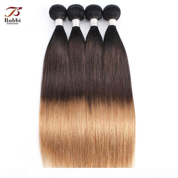 

ombre blonde 8а бразильский прямые волосы плетение связки 1b 4 27 three tone 3 4 шт 12-24 дюймов remy человеческих волос, Black