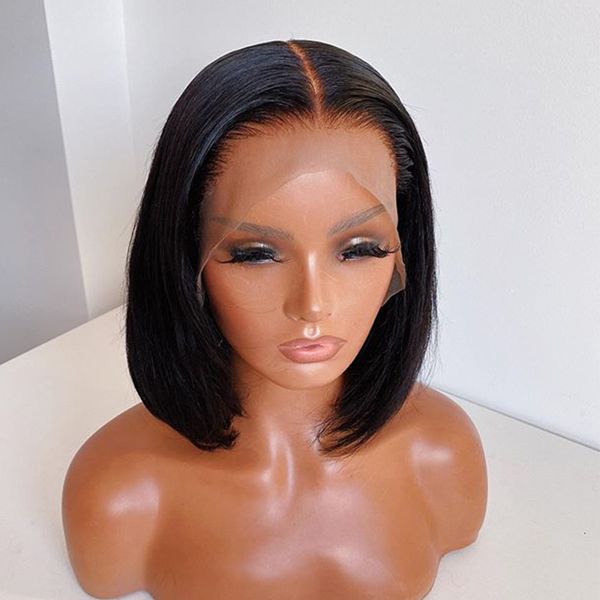 

black bob silky straight synthetic lace front wig glueless heat resistant fiber hair natural hairline for women wigs, Black;brown