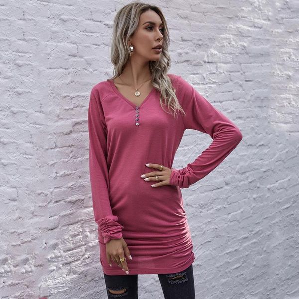 

ruched t shirt mini dress women solid long sleeve v neck korean clothing fashionable1, Black;gray