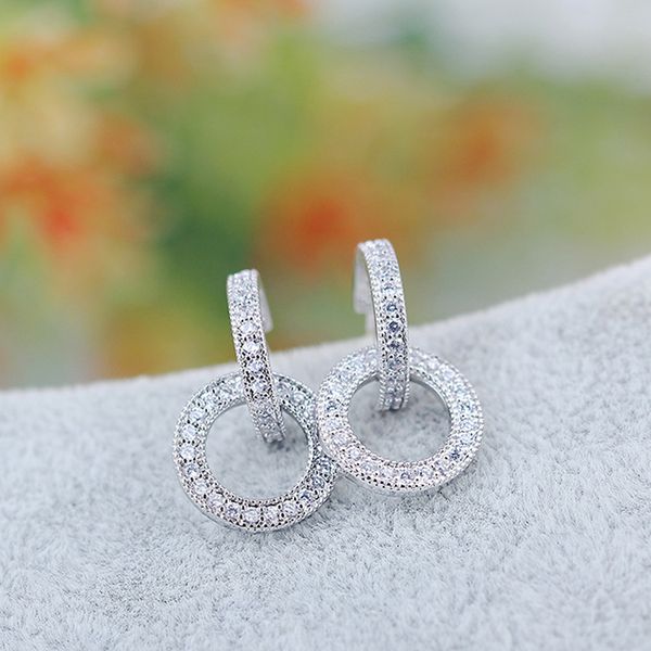 

fashion explosion style s925 silver needle earrings, exquisite super flash zircon ring temperament, wild ear ring female, Golden;silver