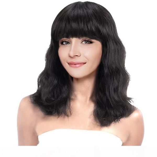 

short wave with bangs human hair wigs for black women remy hair wigs with baby hair natural color, Black;brown