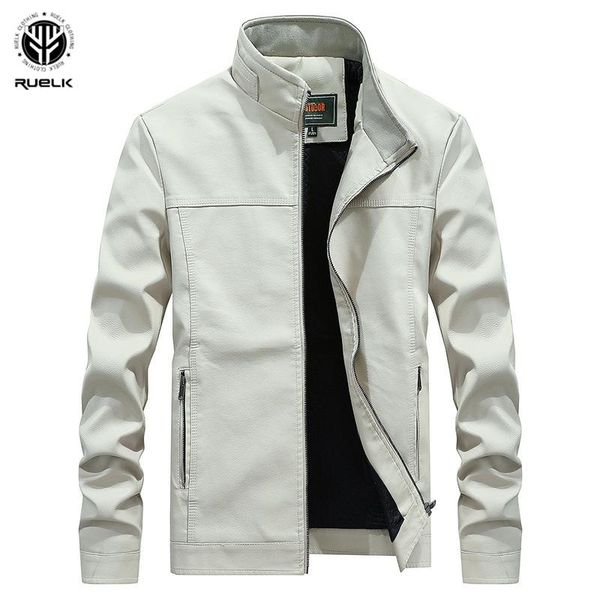 

ruelk spring and autumn men's stand collar classic solid color motorcycle pu leather jacket large size leather jacket men's top, Black