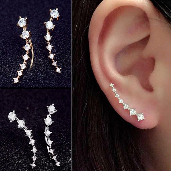 

stud trendy woman accessories jewelry fashion rhinestone earrings gold silver color cyrstal long ear hookjewelry gift, Golden;silver