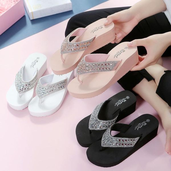 

flip-flops with rhinestone slope heels and women's slippers fs21s31, Black