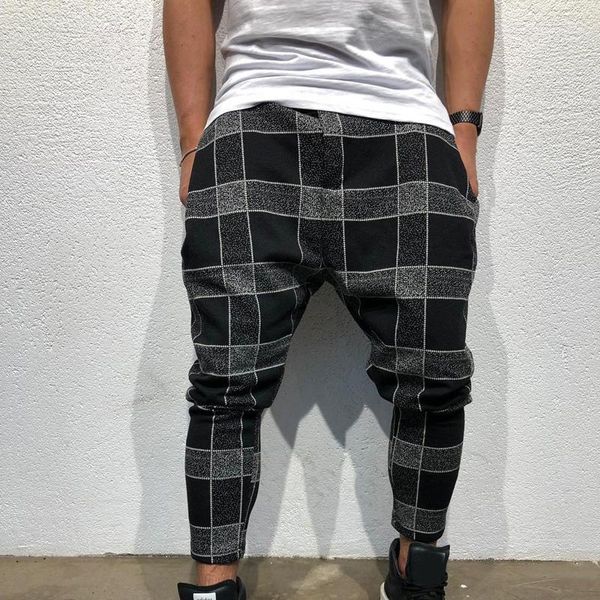 

mens plus size plaid pencil long bottom trouser running gym sports sweatpants1, Black