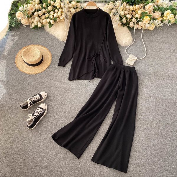 

2021 new female autumn singiny mesh set the long neck divide + high pants loose suit parts iuva, Gray