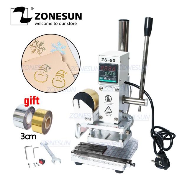 

zonesun 3 size manual pvc card leather paper foil stamping bronzing embossing machine heat press machine punch press