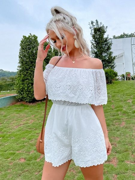 

eilly bazar fold off shoulder schiffy romper l9ic#, White