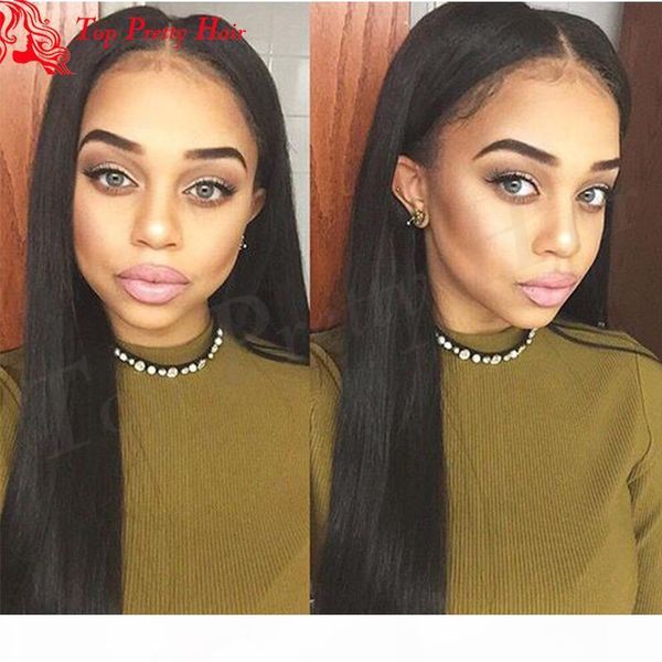 

human peruvian lace front wig with baby hairs long straight virgin hair middle part glueless full lace wigs high ponytail for black women, Black;brown
