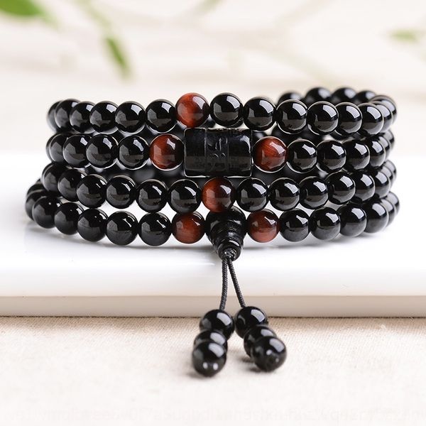 

49htk natural obsidian string buddha bead bracelet buddha beads bracelet six character motto obsidian hand men and women lovers multi circle, Golden;silver