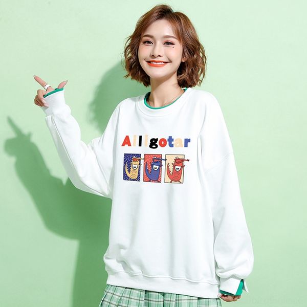 

50vyx fried street ins fake loose sweater two autumn clothes 2020 new sweatersweater korean round neck long women sleeve women's spri, Black