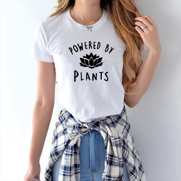 

dropshipping new 2021 selling vegetarian vegan powered by plants fashion t shirt for women harajuku tumblr t shirt female, White