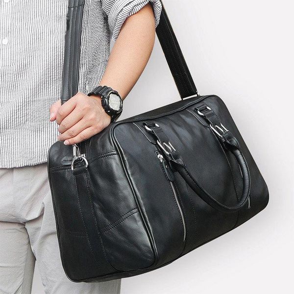 

2021 outdoor business genuine leather travel bag solid color retro casual waterproof handbag portable zipper messenge bag ld779