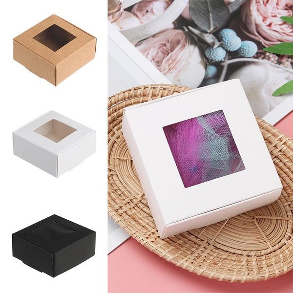 

10 pcs diy kraft paper gift box package with clear window favors candy box gift cookies packaging party decoration