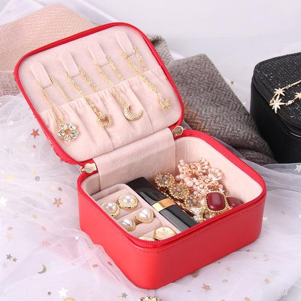 

jewelry pouches, bags box travel comestic casket organizer makeup lipstick storage beauty container necklace gift, Pink;blue
