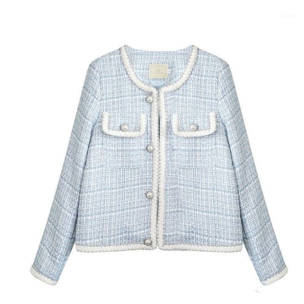 

autumn spring new 2021 french elegant woman tweed jacket fashion pocket outerwear1, Black;brown