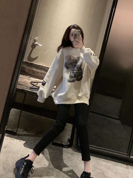 

big bear crew neck western style sweater women's loose korean version, Black