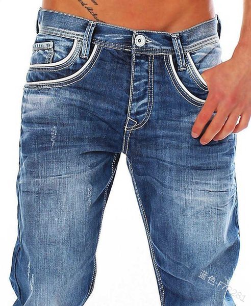 

2021 new men's casual jeans straight pants f7r281, Blue