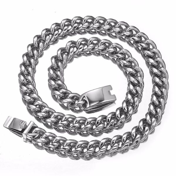

chains fashion men curb cuban chain 15mm wide silver color 316l stainless steel link necklace for hip hop jewelry 7-40"