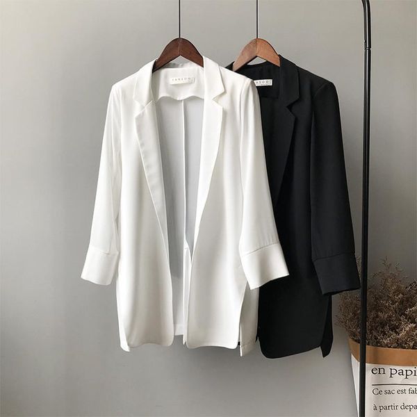 

summer women office thin suit 2020 small long sleeve chiffon suit jacket women's autumn work blazer all match y0506, White;black