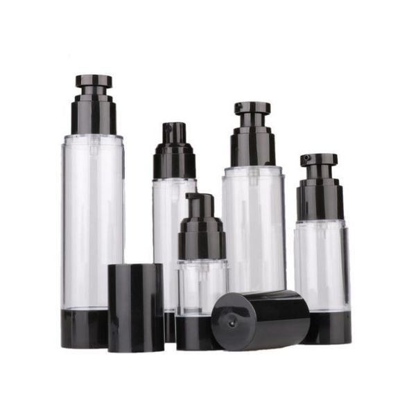 

15ml 30ml 50ml 80ml 100ml empty black airless pump dispenser bottle refillable lotion cream vacuum spray bottle atomizer sn133