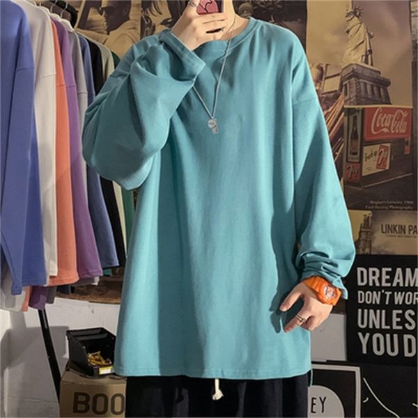 

2021 new autumn spring fashion oversized loose a black white pieces male man's long shirt sleeve neck t-shirt 90c8, White;black