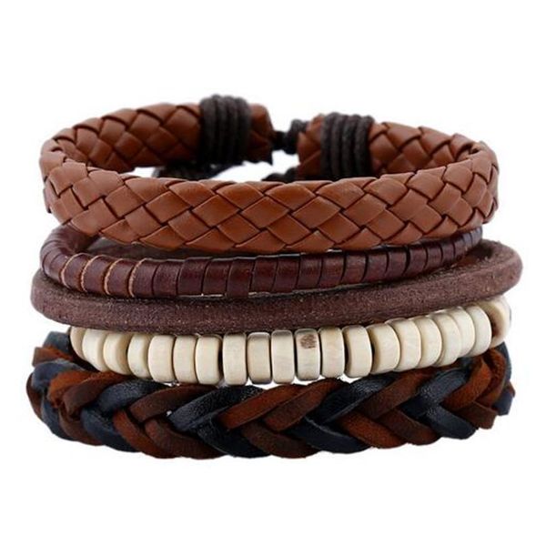 

genuine leather bracelets men handmade multilayer braided beads charm rope bracelets for male female bracelets bbysgr, Golden;silver