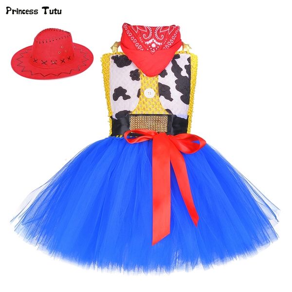 

toy woody jessie cowgirl girls tutu dress with hat scarf set outfit fancy tulle girl birthday party dress kids halloween costume y200102, Red;yellow