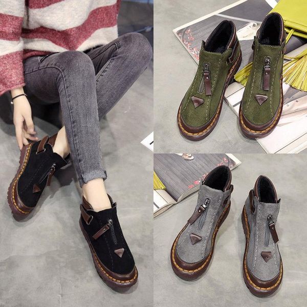 

2020 new stylishÂ suede shoes big size 41/42/43 women's flock short ankle boots student girls thick bottom casual shoes, Black