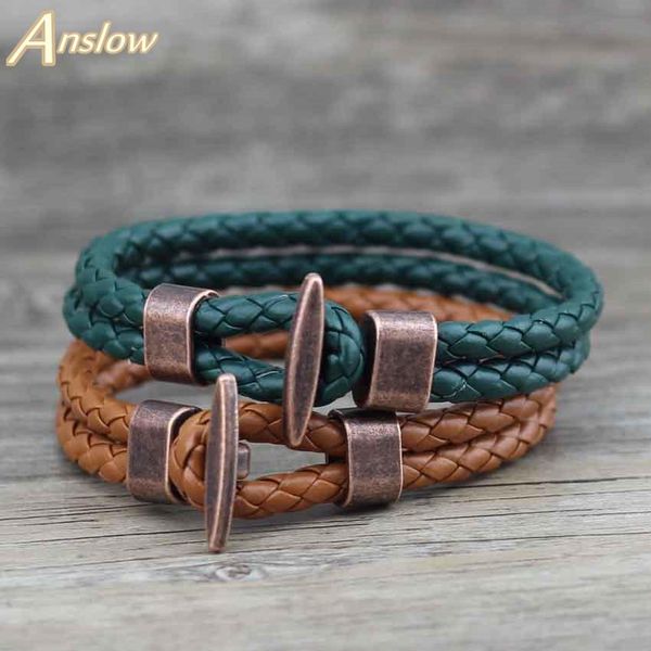 

ювелирные изделия anslow мода punk rock copper plated pu кожаный браслет для женщин мужчины party дружба подарков low0241lb sqcxwy new_dhbes, Golden;silver