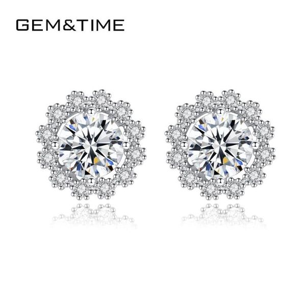 

gem&time 925 sterling silver 1ct moissanite vvs diamond stud earring for women fine jewelry statement wedding gift, Golden;silver