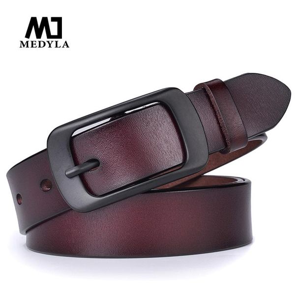 

medyla new fashion ladies belt natural leather noble black pin buckle belt for women soft without interlayer suit dropship, Black;brown