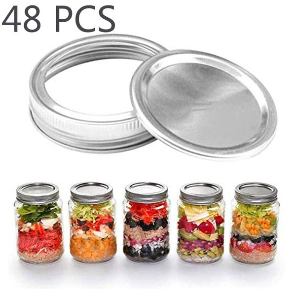 

48 pcs regular mouth canning lids bands split-type leak proof for mason jar canning lids covers with sealing rings 70mm jar lids