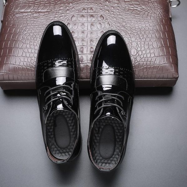 

2020 men's brogue fashion leather shoes business formal shoes for men luxury party dress slip on pointed toe, Black