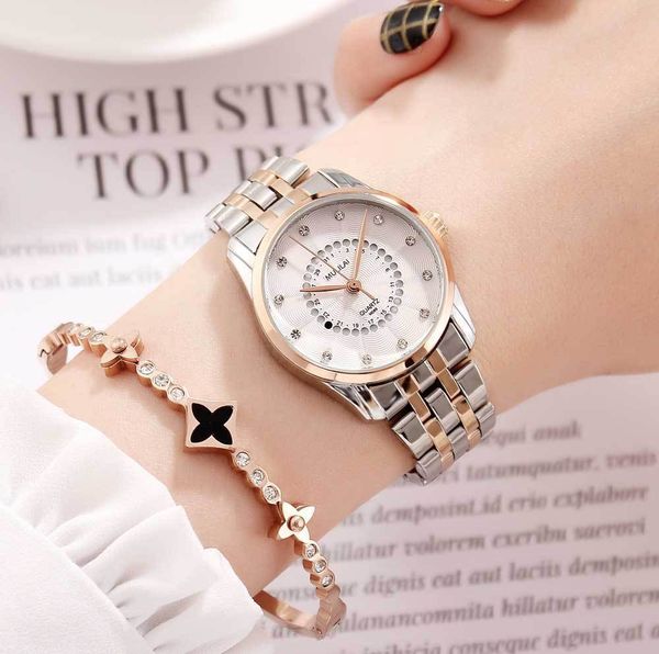 

gold women's stainless rose steel band watch new calendar women's watch steel belt quartz watch, Slivery;brown