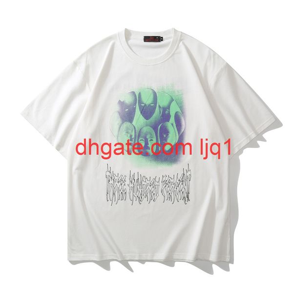 

mask printed short sleeve t-shirt men's fashion brand high street half sleeve street fashion high street quarter sleeve t-shirt, White;black