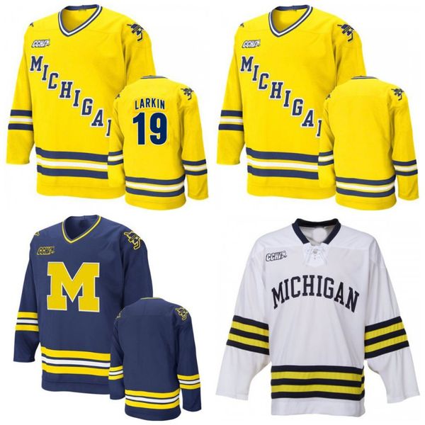 

vintage men 19 dylan larkin michigan wolverine corn hodgsey hokcey jersey yellow blue white customize any name and number, Black