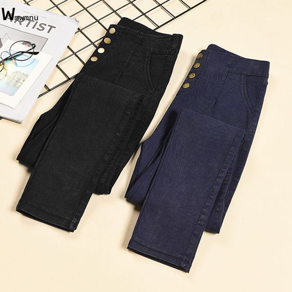 

black high waist elastic pencil pants women streetwear stretch slim waist butt lifting leggings 5xl oversized skinny jeans 201105, Blue