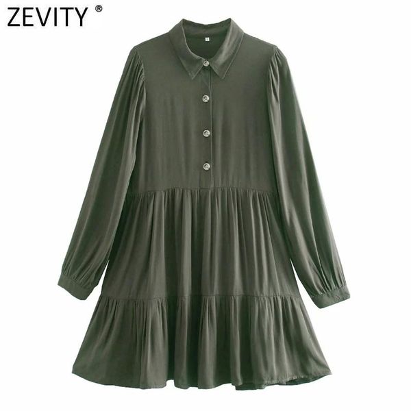 

zevity new spring women fashion solid color pleats casual shirt dress office lady turn down collar chic business vestido ds4871, Black;gray