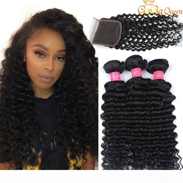 

peruvian deep wave hair bundles with closure deep wave closure with human hair bundles peruvian deep wave hair bundles, Black;brown