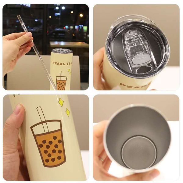 

304 integral stainless steel coffee cup with cover for drinking water direct drinking cup students can drink juice, cold tea, iced coffee, i