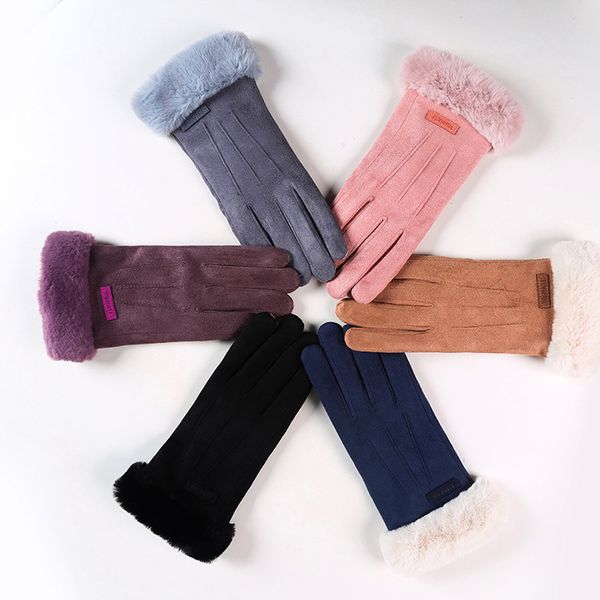 

fashion design womens handmade thicken winter driving waterproof windproof gloves keep warm touch screen faux suede gloves, Blue;gray