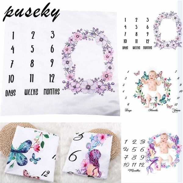 

puseky newborn baby blanket for ps flower background pgraphy monthly growth milestone numbers props stroller cover baby y201009