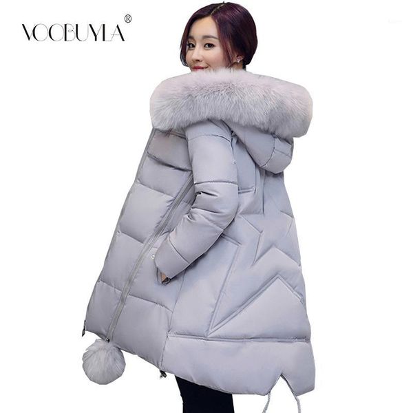

winter parkas women 2019 autumn plus size 6xl coat jacket fur hooded thick warm mid-long outerwear female loose padded parkas1, Black