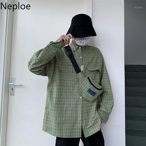 

neploe women blouses autumn korean harajuku plaid shirt female cotton casual turn-down collar long sleeve shirt +bag 802731, White