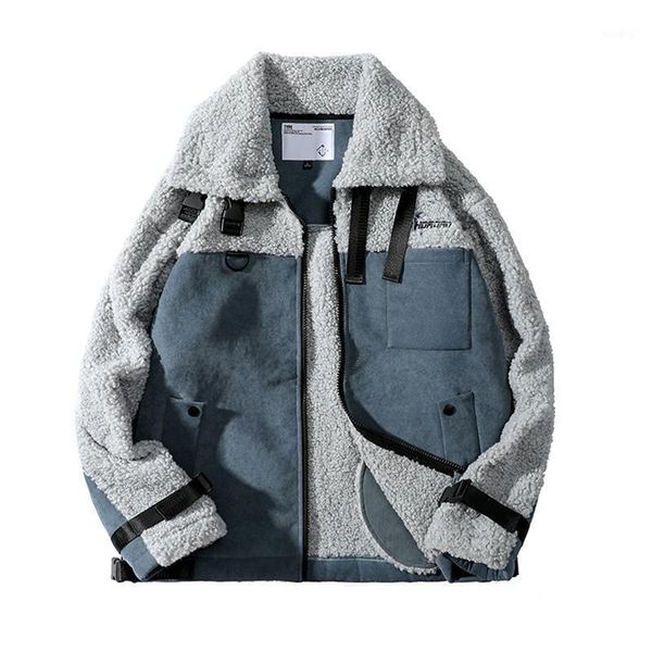 

winter new men fashion outwear loose warm parkas jacket coat men lamb wool thick splicing jacket parka1, Black