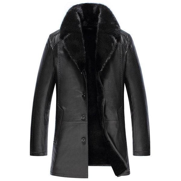 

haining leather leather and velvet thickening male mink collar haining garment in the men's long sheep skin, Black