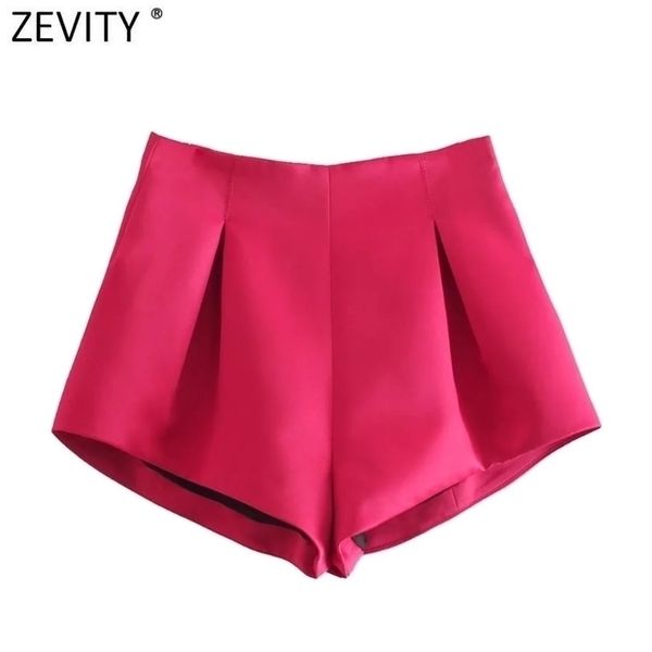 

zevity women high street pleats design bermuda shorts lady zipper fly chic pantalone cortos p1265 220304, White;black