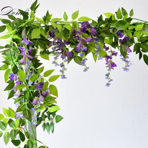 

180cm longth flower string artificial wisteria flower vine rattan wall hanging decor simulation fake head vines wedding1