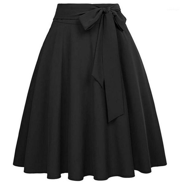 

skirts ladies bow pleated women skater length causual winter high waist solid black ball gown saia faldas1